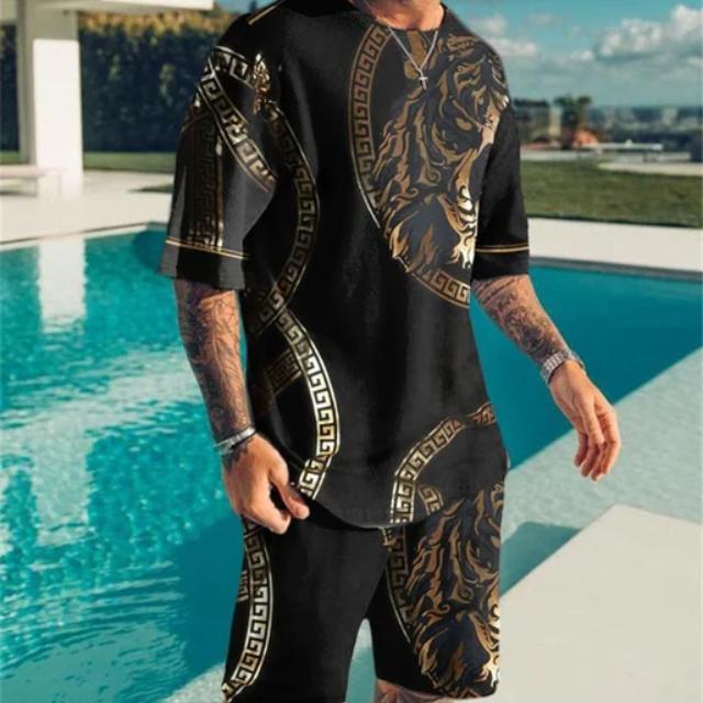 Móda Letní 2dílné soupravy Tepláky Pánské oversized oblečení Retro plážový styl 3D tisk trička Pánský oblek Tričko Šortky