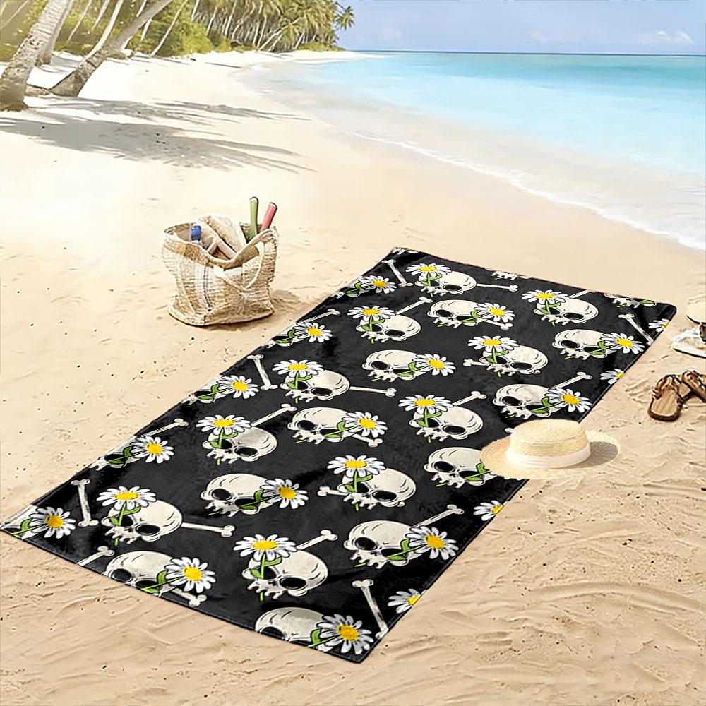 Floral skull harmony. Print beach towel, quick drying, suitable for travel, outdoor sports, jogging, the beach and swimming, gift