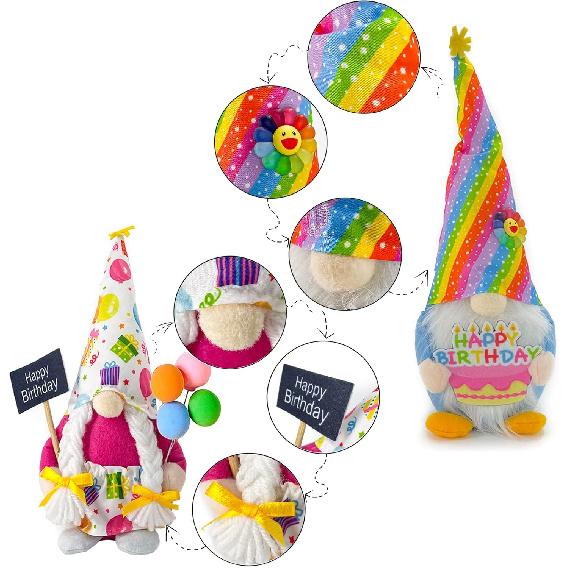Birthday Gnomes Farmhouse Happy Birthday Tomte Plush Birthday Gifts Handmade Scandinavian Party Home Ornaments Elf Dwarf Collections Kitchen Tiered