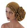 Women Big Flower Headband Cap Faux Pearl Decor Hijab Turban Hat Head Wrap
