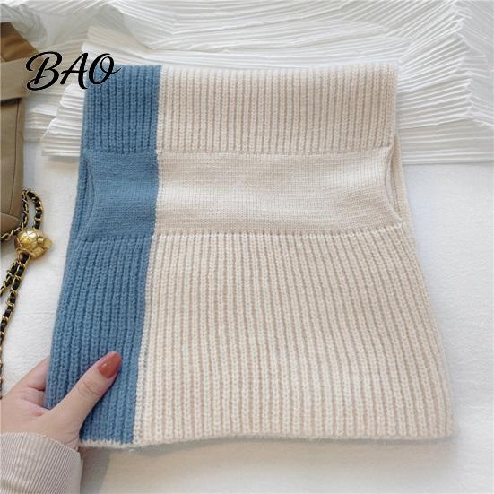 Comfortable Neck Wrap for Home Office Knitted Warmer Scarf Women, Winter Cold Weather Windproof Gaiter, Cross Interleaved Buckle Contrast Color Shawl