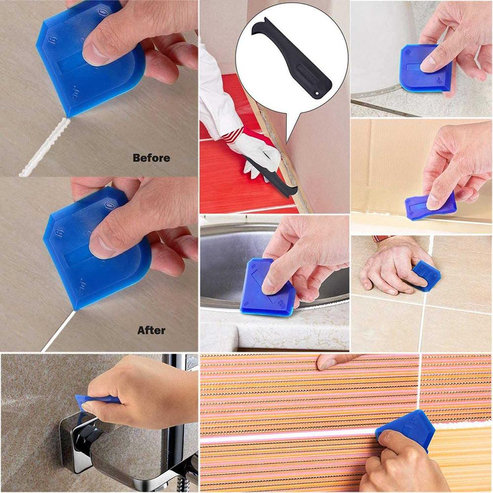 17 PCS Caulk Remover Tools 3 In 1 Metal Scraper with 6 Silicone Pads Grout Angle Scrapers Caulking