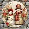 1PC Snowman Couple Round Hanging Sign - Versatile Wall Art for Christmas, Halloween, and Home Decor Decorative Ornament