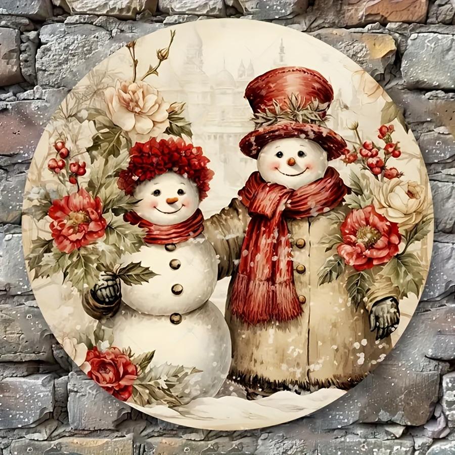 1PC Snowman Couple Round Hanging Sign - Versatile Wall Art for Christmas, Halloween, and Home Decor Decorative Ornament