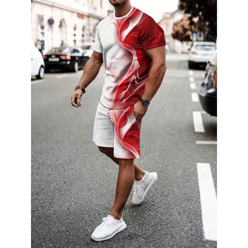 Casual Sports Suit Breathable Outdoor Casual Men's T-shirt Five-quarter Pants Suit Summer 3D Printing Suit for Men and Adults