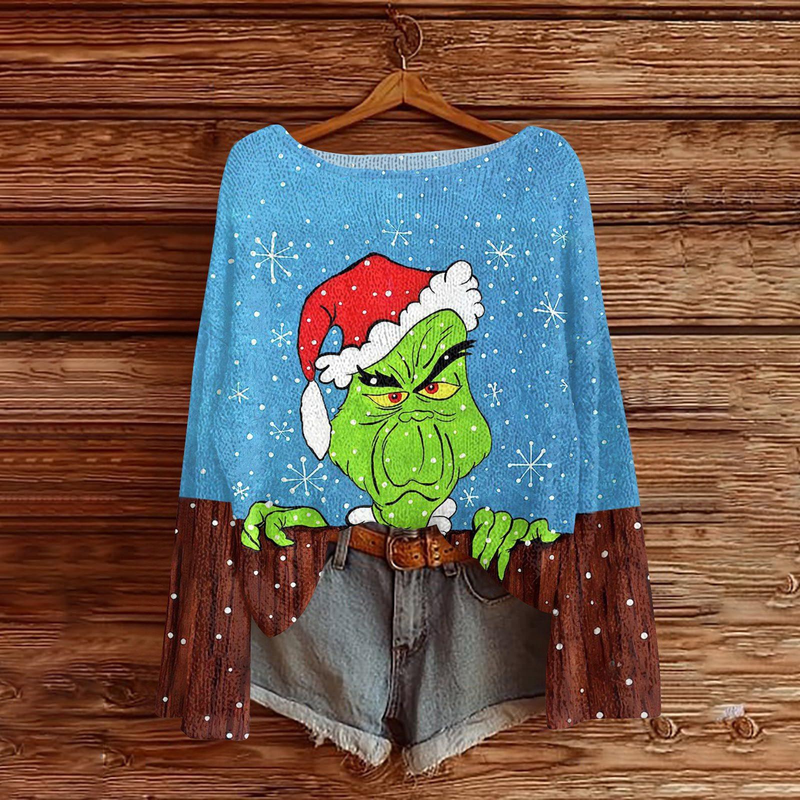 

Christmas Sweatshirts For Women Knit Sweater Cute Shirt Fall Crewneck Pullover Tops XL синий