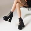 FOREADA Women Pu Leather Pumps Platform Super High Hoof Heels Round Toe Gladiator Zipper Punk Style Spring Autumn Shoes Black