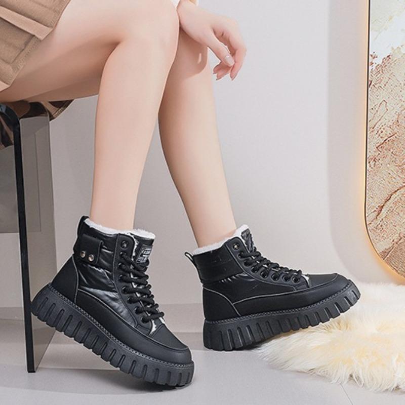 Damen Fleecegefütterte Schneestiefel Heißer Verkauf Marke Schnürung Plateau High Top Stiefeletten Rutschfeste Gummisohle Damen Freizeitschuhe Mujer
