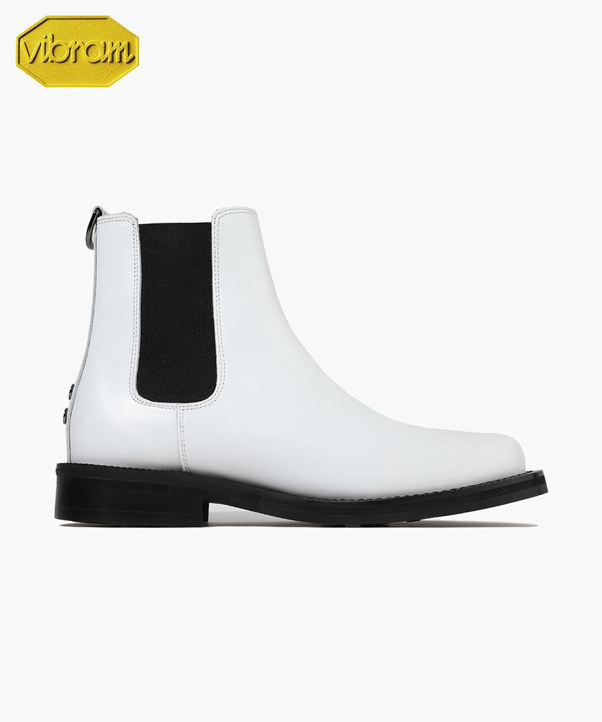 Firenze Atelier [Vibram] Flat Round Toe Standard Rubber Sole Chelsea Boots 9400 [Cream White]