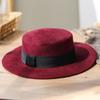 Rongmei New Hat Women's Autumn and Winter Wool Ni Top Hat Women's British Fashion Brushed Felt Hat Classic Flat Top Hat