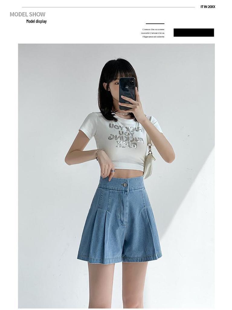 Women's Washed Denim Shorts, 2025 Summer Collection: Loose Wide-Leg Design, Elastic High Waist, Casual Fit.