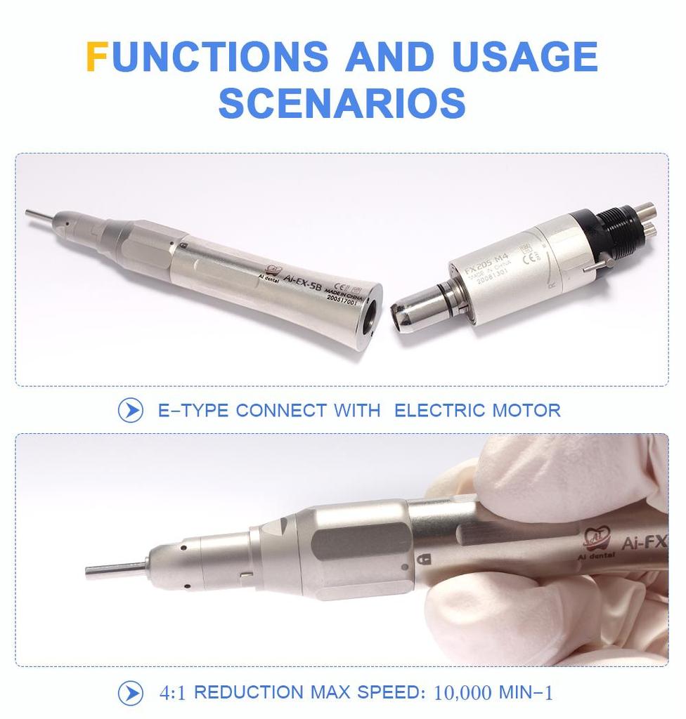 Piesă de mână dentară cu viteză redusă AI-EX-5B 4:1 Piesă de mână dreaptă externă cu apă de reducere fără LED pentru lustruire