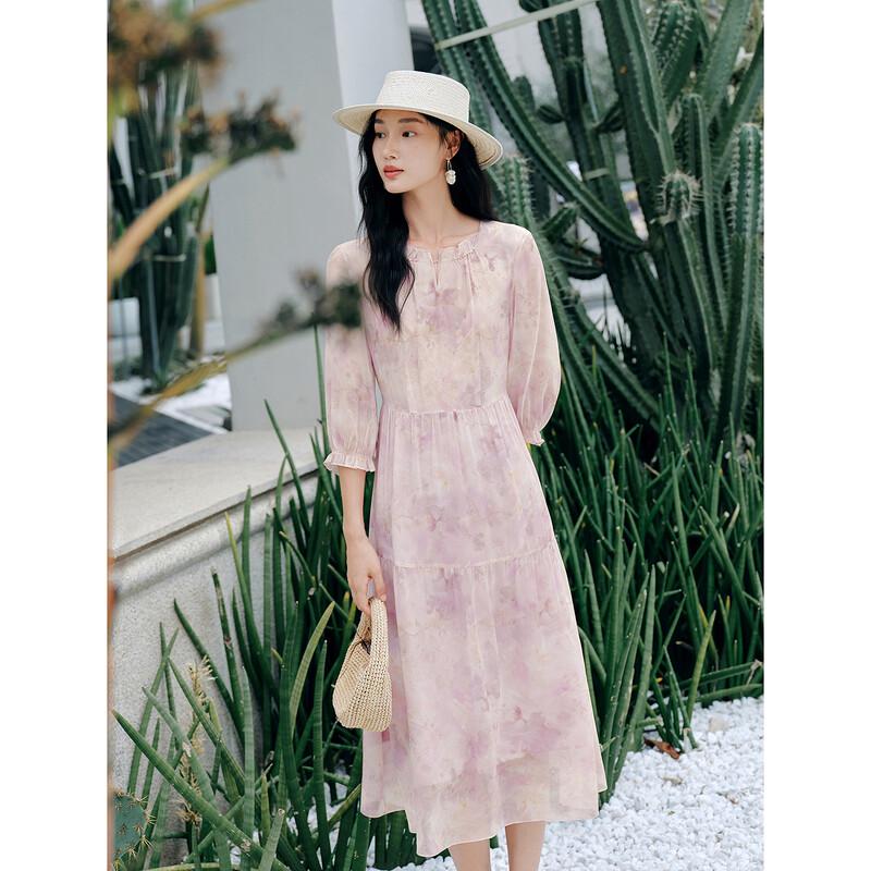 JOEONE Anna K. Women's 100% Silk Botanical Print Dress