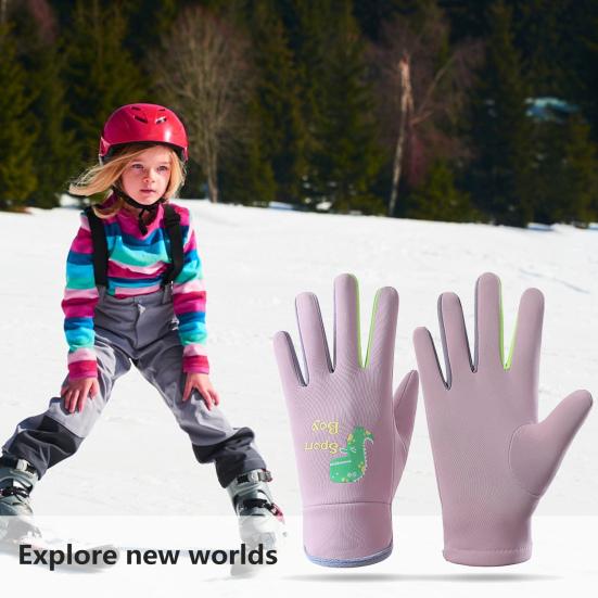 1 paio di guanti invernali per bambini, guanti sportivi impermeabili per touchscreen da 3 a 15 anni, alta elasticità, motivo a dinosauro riflettente, guanti da sci per giocare all'aperto