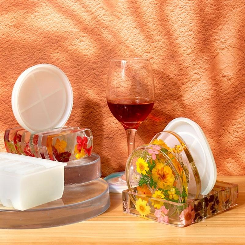 Reusable Epoxy Resin Molds Silicone Triangular & Round Coaster Molds for DIY Coaster & Storage Rack DIY Resin Art Tool