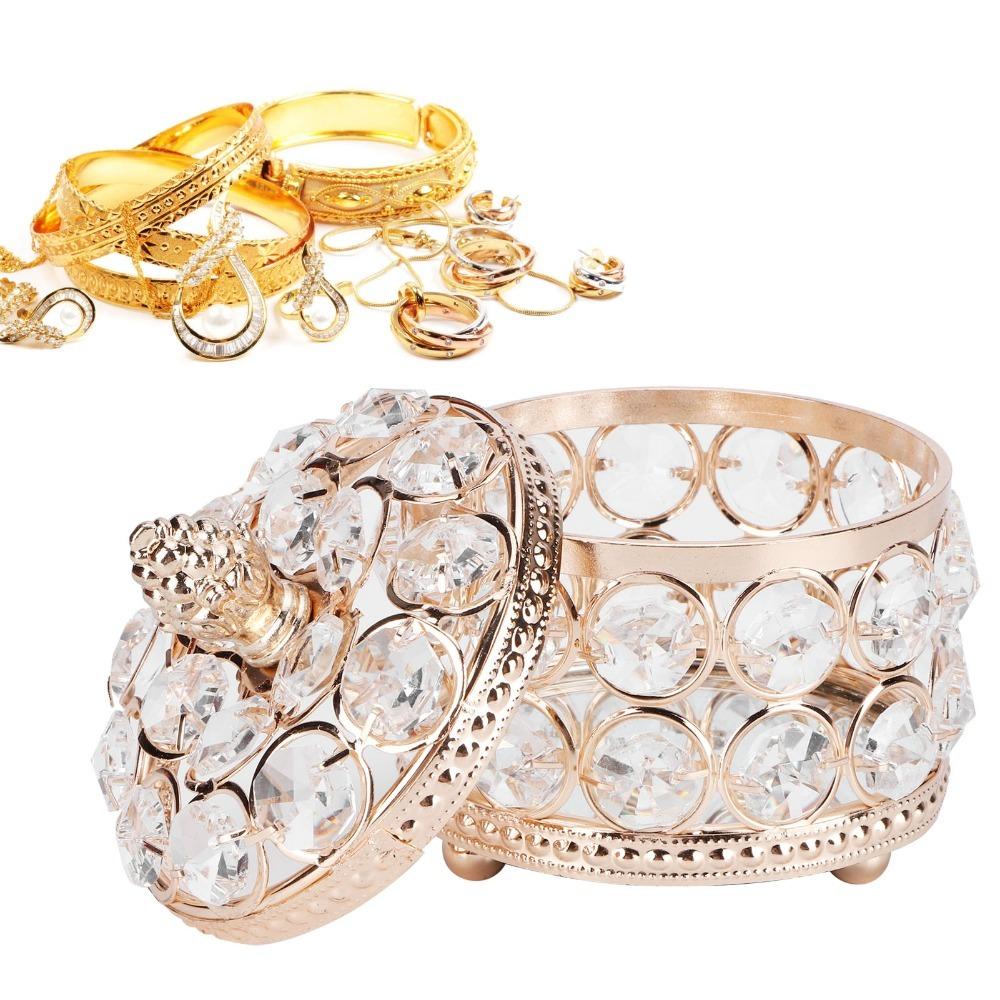 Iron Crystal Jewelry Box Electroplated Gold Jewelry Organizer Box  Women Jewelry Storage