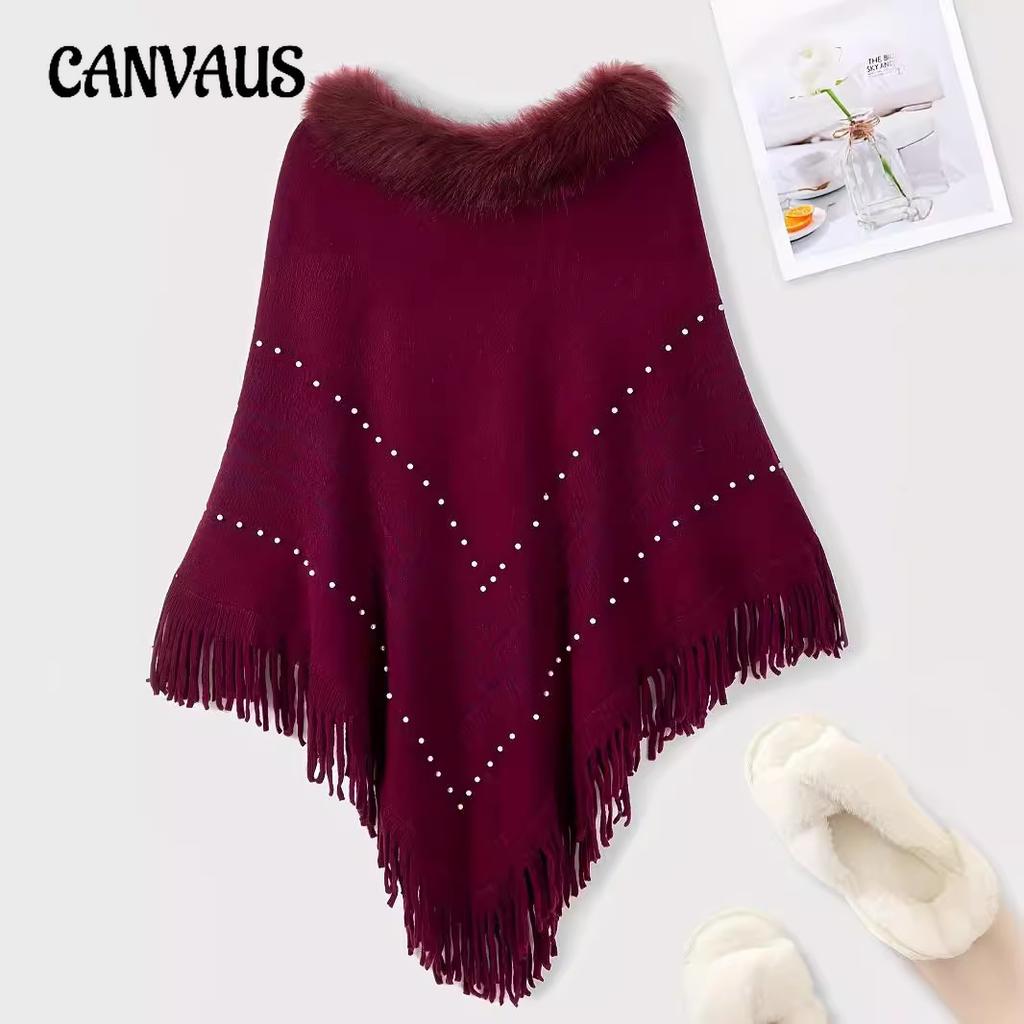 Toamnă și Iarnă Plus Size Jacquard Pearl Tassel Pelerina șal exterioară pentru păr cald guler