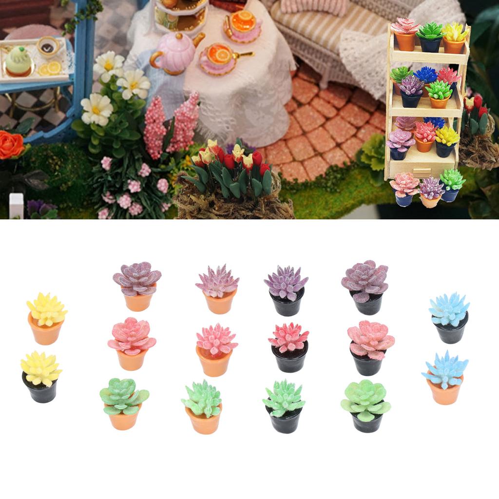 16Pcs Dollhouse Potted Plants Resin 1:12 Scale Lifelike Appearance Vivid Rich Colors Miniature Plants for 1:12 Dollhouse
