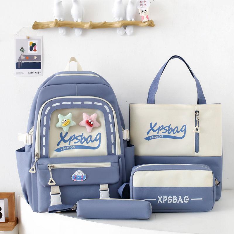 4 Piece Backpack Female Elementary School Students During The School Start Season  Large Capacity Girl Junior Backpack College Student Travel Bag Set