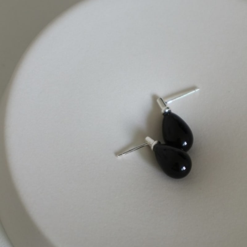 NOCTURN [925silver] BLACK ONYX WATERDROP EARRING
