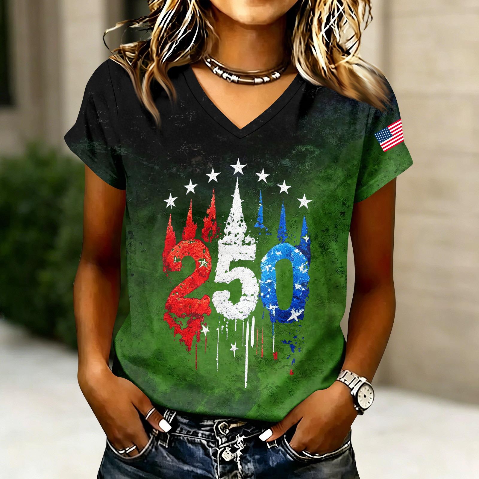Women’s V Neck Casual Short Sleeve T Shirt with Letter Print and Graphic Design for Everyday Wear and Comfort XL зелёный