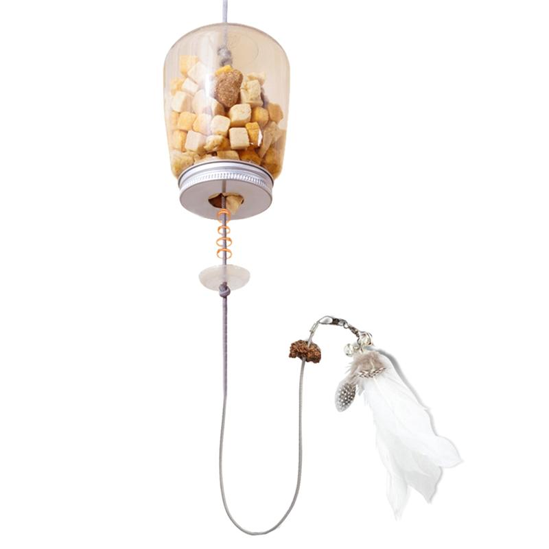 

Cat With Bell Interactive Cats Leak Food Feather Hanging Door Scratch Rope Pets Food Feeder Dispenser Catnip