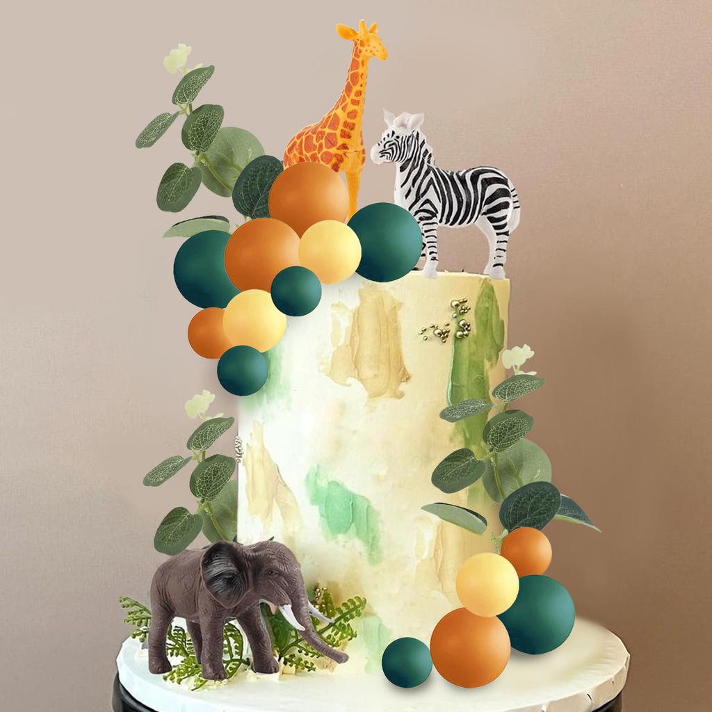 21PCS Realistic Safari Jungle Animal Cake Toppers Colorful Balls Cake Decorations for Wild Themed Birthday  Party Supplies