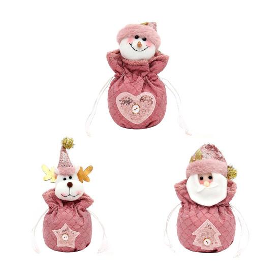 Yousheng 1/2/3Pcs Christmas Gift Bag Santa Claus Snowman Reindeer Design Festive Theme Xmas Candy Bag with 3D Embroidery Party Decoration