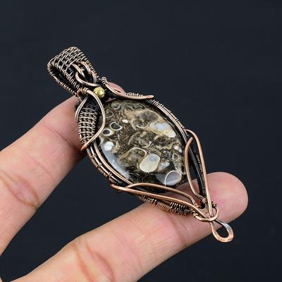 Turtella-Fossil-Edelstein, reiner Kupferdraht, umwickelt, handgefertigter Anhänger-Schmuck