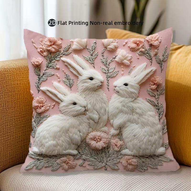 

1PC Easter Bunny Pillow Case Spring Florals Pillow Cover Rabbit Chick and Egg Print Festival Sofa Cushion Cover Home Decoration 45x45cm