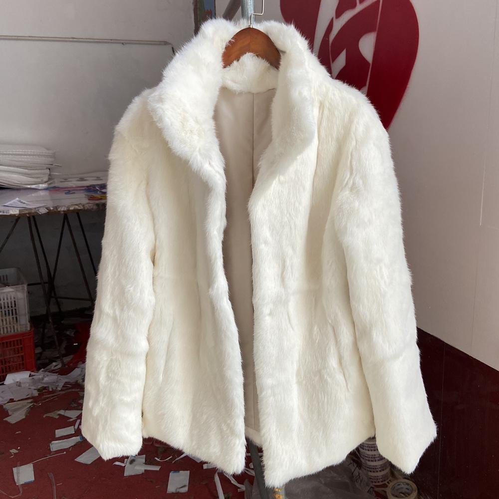 Real Rabbit Fur Coat Long Woman Winter Fashion Stand Collar Plus Size Luxury Warm Outwear Waisted Real Fur