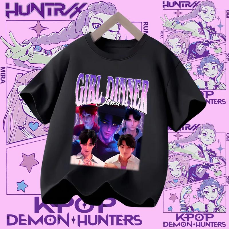 2026 new summer short-sleeved boys' casual shirt Polyester T-shirt for children aged 1-12, girls' sports shirt, K-pop Demon Hunter