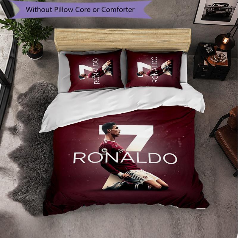 Set Lenzuola 3 Pezzi con Fantasia Cristiano Ronaldo Morbida Microfibra Copripiumino con Federe per Camera da Letto