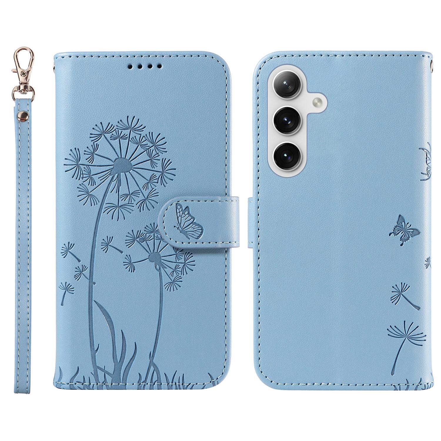 

Кожаный чехол-кошелек для телефона Samsung Galaxy S25+/S24+ с тиснением «Одуванчик» Sky Blue