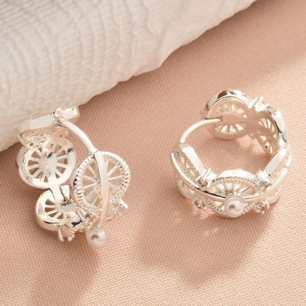 European Vintage Hollow Lace Pearl Hoop Earrings Gold Plated Zircon Ear Buckles for Women