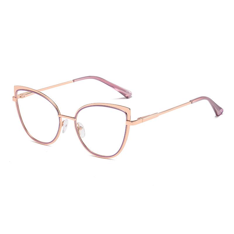 New cat eye glasses frame women's trend fashion metal glasses frame fashion color-changing anti-blue light glasses