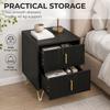 Bedside Table Small Fluted Cabinet 2 Drawers Hairpin Legs Black