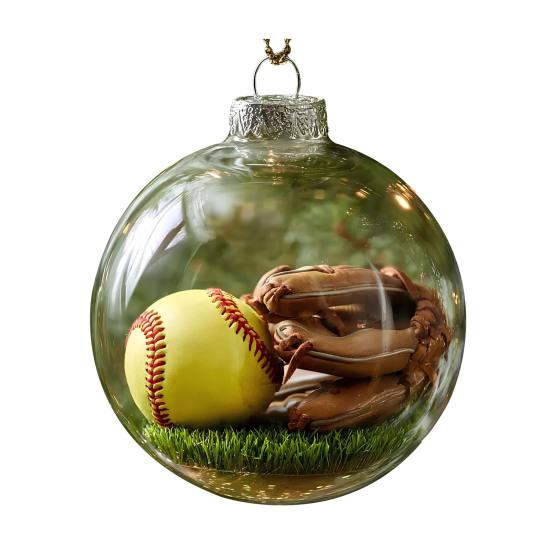 Vtipné 3D ozdoby na vánoční stromek ve tvaru sportovních míčů, mikroscéna, sportovní sváteční ozdoba, čirá koule