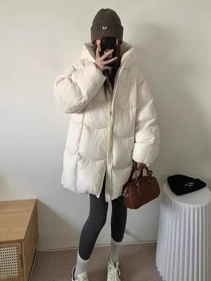 Women's Medium and Long Cotton-padded Clothes, New Cocoon-shaped Simple Hooded Puffs, Loose and Thickened Warm Cotton-padded Jacket.