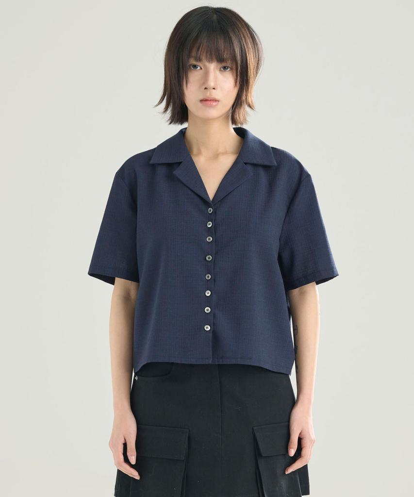 SEONEED Open Collar Shirt Navy