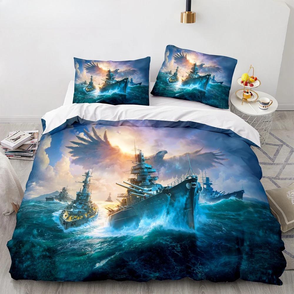 Vintage Segelboot König Königin Bettbezug Nautisches Ozean Bettwäscheset für Teenager Erwachsene Schiff Feuer Schwarz 2/3-teilig Polyester Steppdeckenbezug