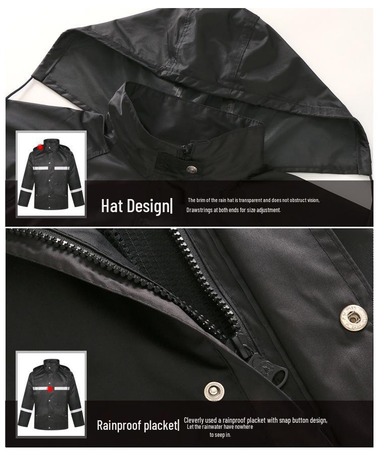 Custom Black High-Visibility Reflective Raincoat for Traffic and Road Admin, Trendy Split Set