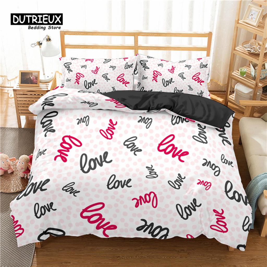 Comforter Love Heart Bedding Set Love Words Polyester Romantic Crown Print Full King For Girl Boy