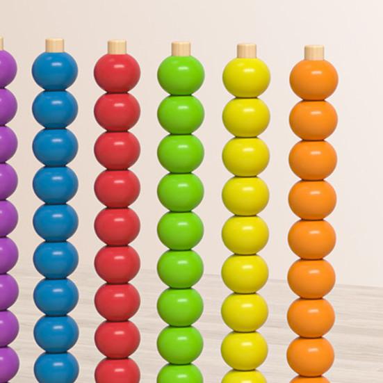 Beads Matching Stacking Toy Preschool Learning Color Recognition Rainbow Rings Game Boys Girls Educational Color Sorting Sequencing Toy