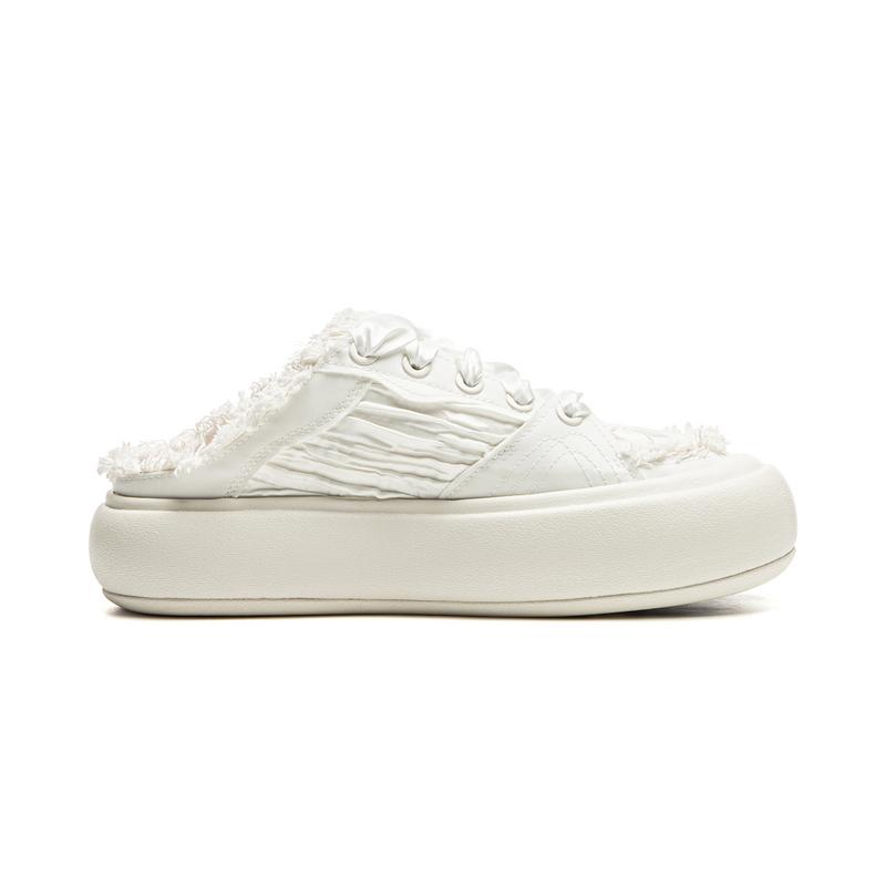 Li Ning Puff Mule Trendy Sports Slip Resistant Durable Low Top Casual Shoes Women Shoes Off-White AZGU072-1