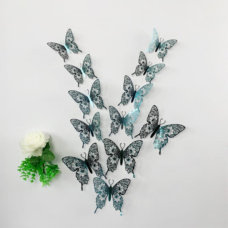 12pcs/Lot 3D Hollow Colorful Butterfly Wall Sticker For Children Room Kids Room Decor Wedding Decoration Living Room Bedroom Art