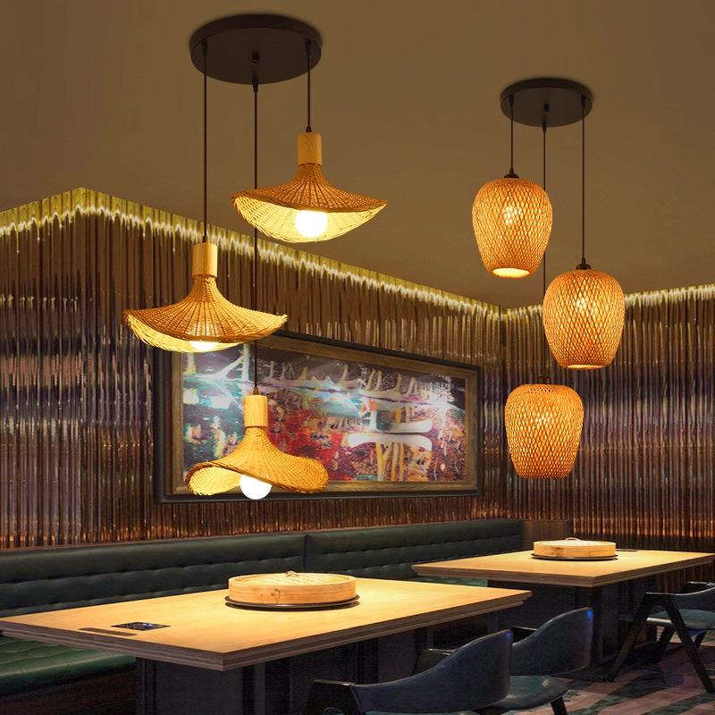 2025 Newest Bamboo Pendant Lamps Ceiling Lights Rattan Wicker Lustre Hand Knit Braiding Suspended Home Dining Braided Decor Hot