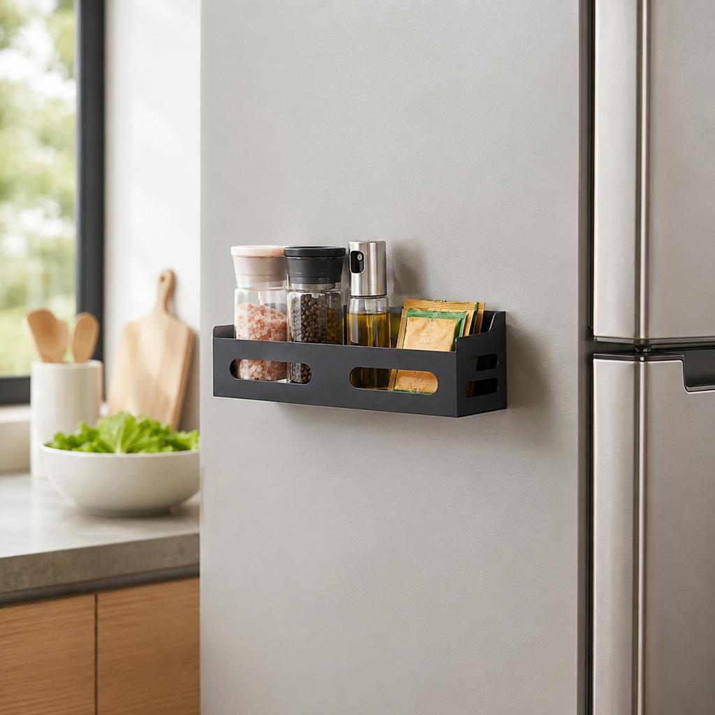 Kitchen Refrigerator Side Hanging Storage Rack No Drilling Wall Mounted Organizer Shelf for Kitchen Supplies and Household Items