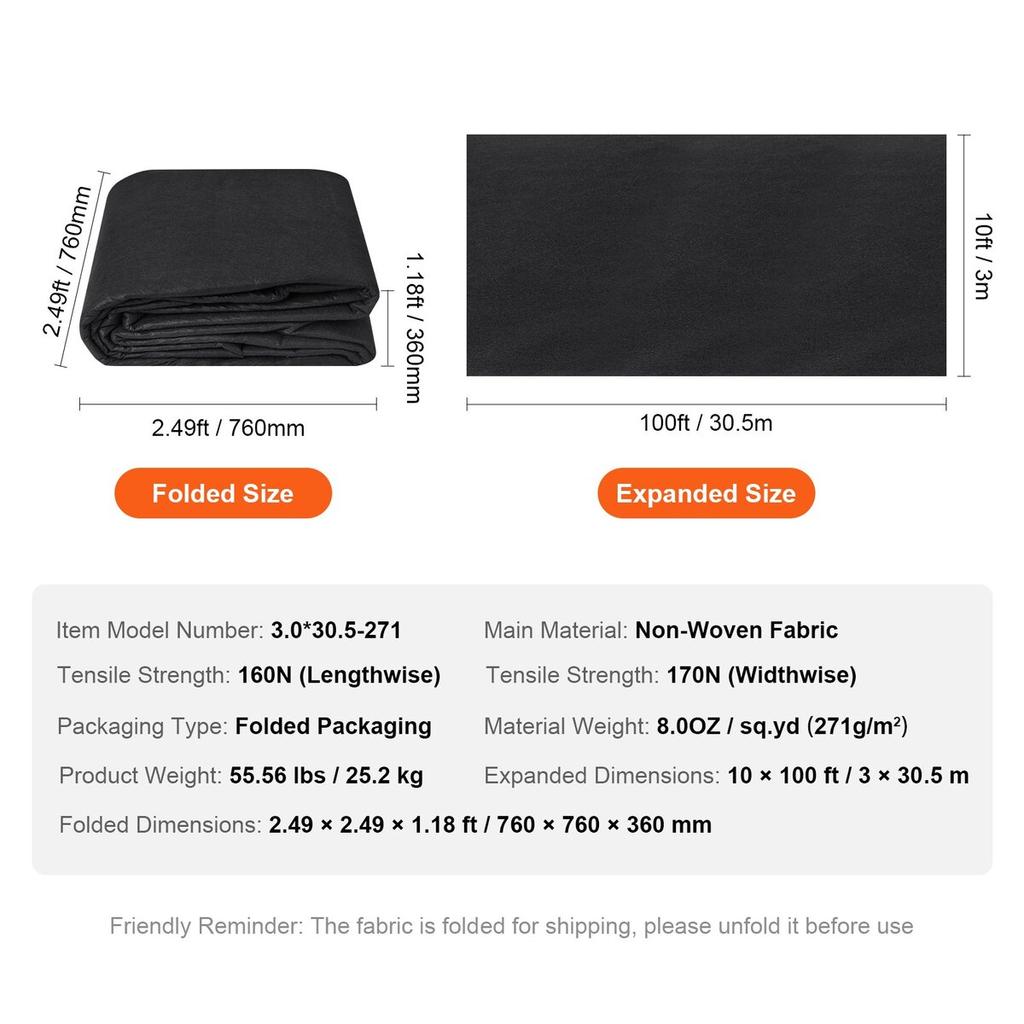 Non Woven Geotextile Fabric Under Gravel, 10x100FT 8OZ Driveway Fabric Landscape Fabric, Heavy Duty Weed Barrier Fabric, Ground Cover Weed Control