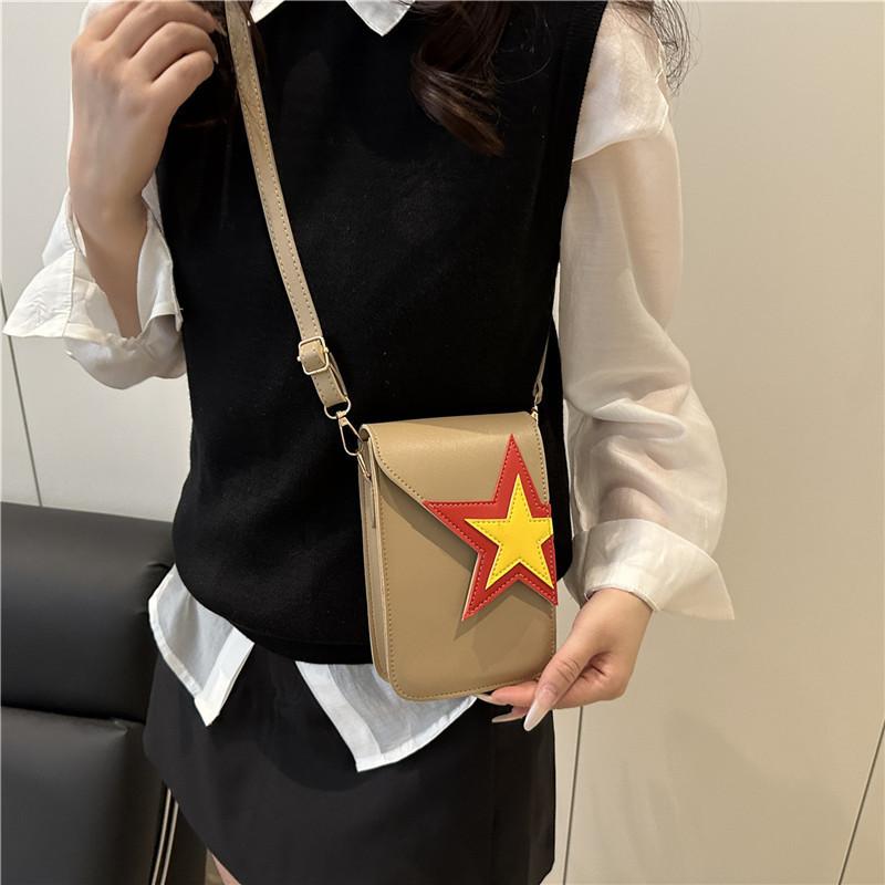 2025 new simple five-pointed star versatile solid color background mobile phone bag messenger bag Internet celebrity cartoon square bag